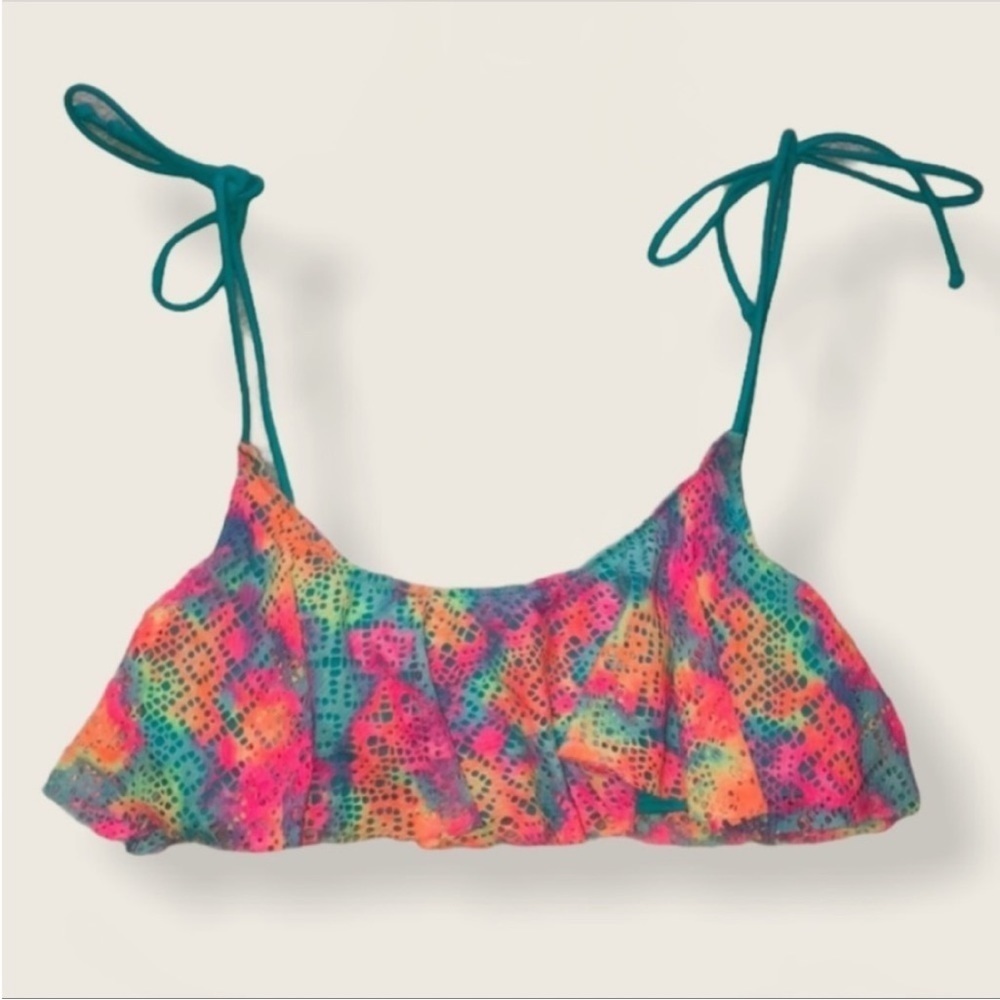 Victoria Secret Pink Tie dye Swim bra top Lace Large Rainbow NWOT